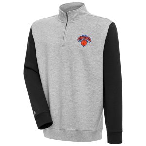 Antigua Exceptional New York Knicks Heather Gray/Black Victory Colorblock Quarter Zip Pullover Top Perfect fit! Order this comfortable jersey.