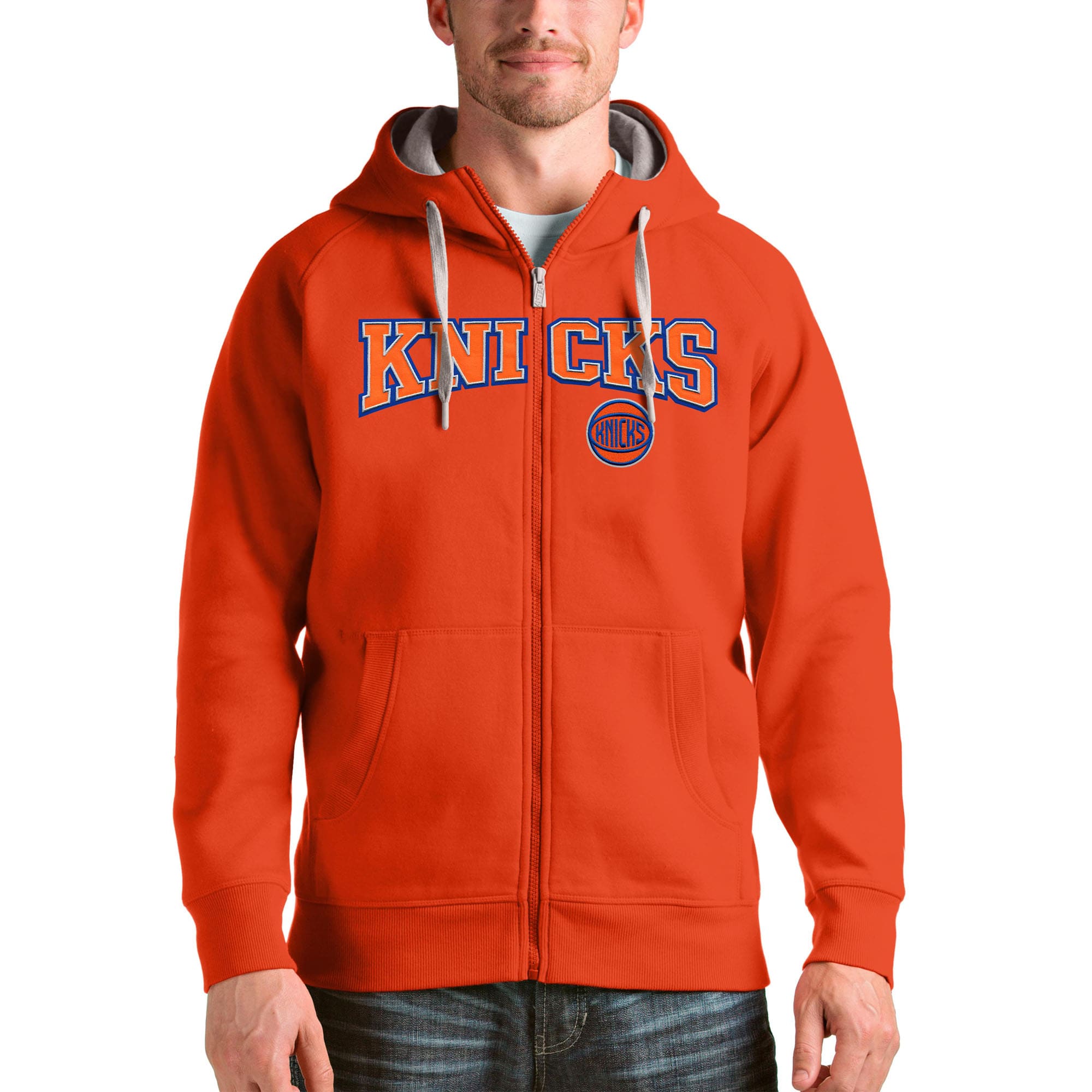 Antigua New York Knicks Orange Outstanding Victory Full Zip Hoodie Gift idea! Surprise a sports fan with this amazing jersey.