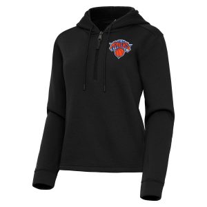 Antigua Fantastic New York Knicks Women's Black Contemporary Quarter Zip Hoodie Upgrade your fan gear! Order this premium jersey today.