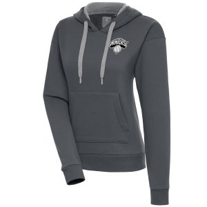 Antigua New York Elegant Knicks Women's Charcoal Brushed Metallic Victory Pullover Hoodie High - demand item! Order this sought - after jersey immediately.