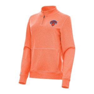 Antigua New York Knicks Women's Heather Orange Crush Quarter Luxurious Zip Fleece Sweatshirt Sports enthusiasts