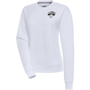 Antigua New Dashing York Knicks Women's White Brushed Metallic Victory Pullover Sweatshirt Perfect fit! Order this comfortable jersey.