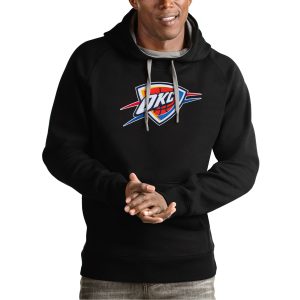 Antigua Oklahoma City Dashing Thunder Black Team Logo Victory Pullover Hoodie Sports enthusiasts