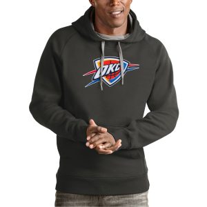 Antigua Oklahoma City Thunder Charcoal Team Logo Stunning Victory Pullover Hoodie Sports enthusiasts