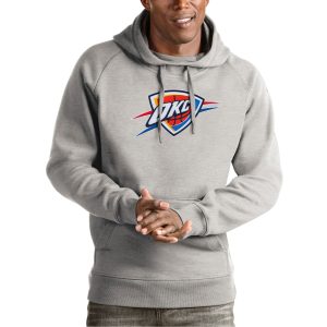 Antigua Oklahoma City Thunder Heather Gray Team Logo Victory Pullover Phenomenal Hoodie Gift idea! Surprise a sports fan with this amazing jersey.