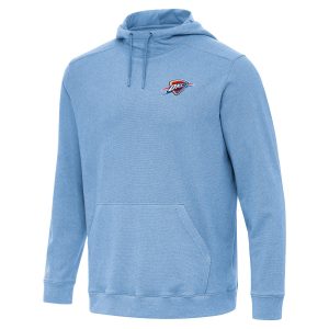 Antigua Oklahoma City Thunder Luxurious Heather Powder Blue Cloud Pullover Hoodie Upgrade your fan gear! Order this premium jersey today.