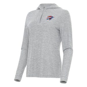 Antigua Oklahoma City Thunder Women's Heather Gray Dashing Daybreak Quarter Zip Hoodie Limited stock! Be quick and grab this must - have jersey to support your team.