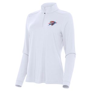Antigua Oklahoma City Thunder Women's White Intent Quarter Zip Dashing Top Upgrade your fan gear! Order this premium jersey today.
