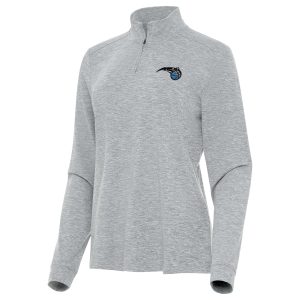 Antigua Orlando Magic Women's Charming Heather Gray Mentor Quarter Zip Mock Long Sleeve Top Celebrate your team! Order this commemorative jersey.