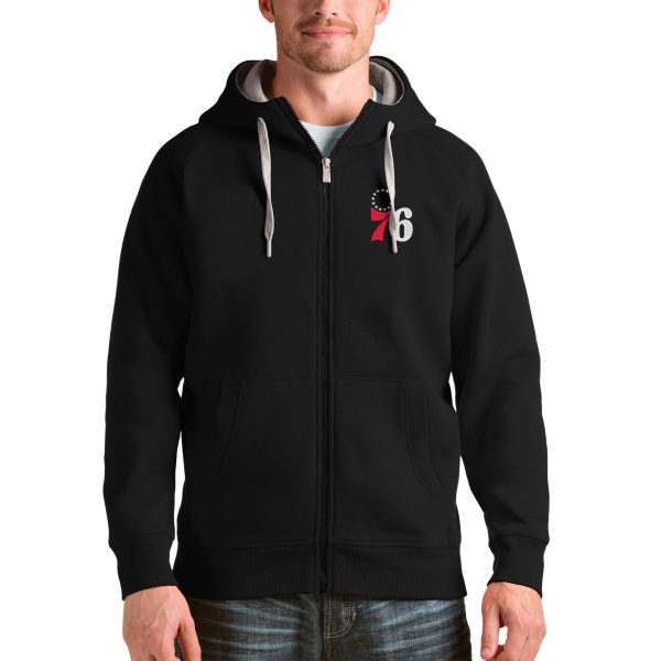 Antigua Philadelphia 76ers Black Terrific Logo Victory Full Zip Hoodie Customizable! Personalize this great jersey.