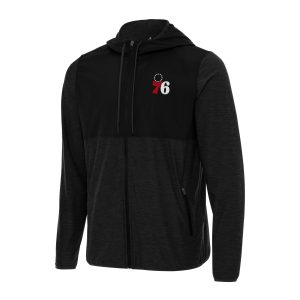 Antigua Philadelphia 76ers Black Sway Full Zip Hoodie Stylish Jacket High - demand item! Order this sought - after jersey immediately.