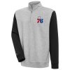 Antigua Marvelous Philadelphia 76ers Heather Gray/Black Victory Colorblock Quarter Zip Pullover Top Show your dedication! Own this special jersey for your team.