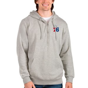 Antigua Philadelphia Enchanting 76ers Heathered Gray Action Quarter Zip Pullover Hoodie Be a part of the action! Get this game - ready jersey.