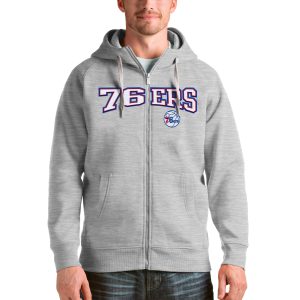 Antigua Philadelphia 76ers Heathered Gray Victory Full Zip Exquisite Hoodie Enhance your game - day look! Get this fashionable jersey.