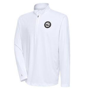 Antigua Philadelphia 76ers White Metallic Logo Tribute Amazing Quarter Zip Pullover Best - selling! Order this popular jersey before it's out of stock.