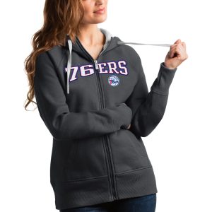 Antigua Philadelphia 76ers Women's Charcoal Superb Team Victory Full Zip Hoodie Authentic look! Wear this genuine jersey.