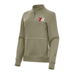 Antigua Philadelphia 76ers Women's Premium Olive Crush Quarter Zip Fleece Sweatshirt Retailers