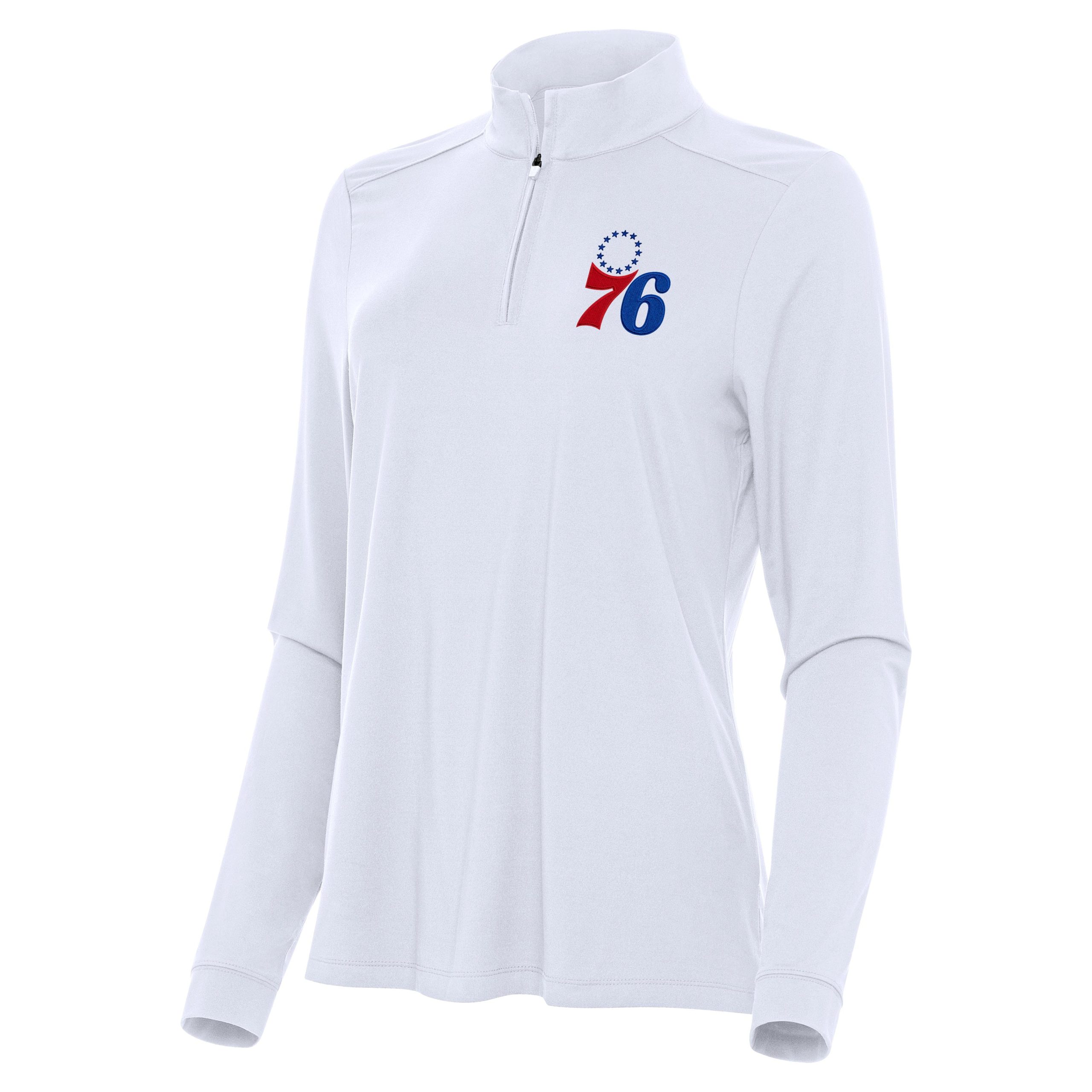Antigua Philadelphia 76ers Women's White Striking Intent Quarter Zip Top Celebrate your team! Order this commemorative jersey.