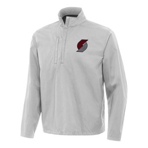 Antigua Portland Trail Blazers Heather Gray Impressive Brisk Quarter Zip Windbreaker Sports fans