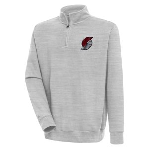 Antigua Portland Trail Blazers Heather Gray Victory Quarter Zip Glamorous Pullover Top Enhance your game - day look! Get this fashionable jersey.