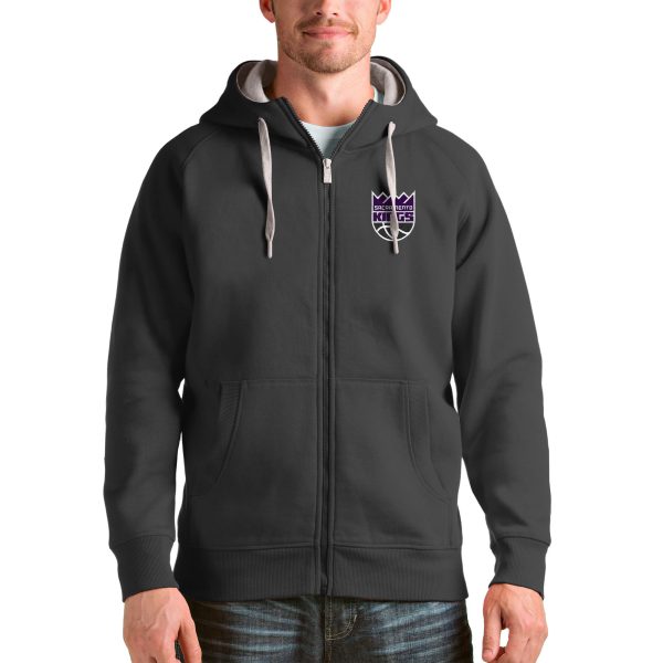 Antigua Sacramento Kings Charcoal Logo Victory Full Zip Hoodie Prime Collector's item! A rare addition to any collection.
