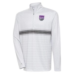 Antigua Sacramento Refined Kings Heather Gray/Black Bullseye Quarter Zip Pullover Top Celebrate your team! Order this commemorative jersey.
