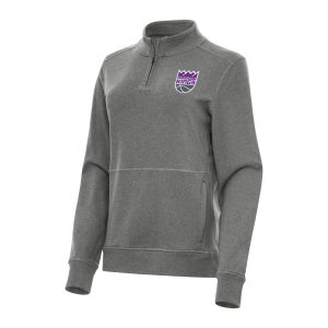 Antigua Sacramento Kings Women's Heather Black Crush Quarter Zip Premium - grade Fleece Sweatshirt Authentic look! Wear this genuine jersey.