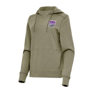 Antigua Sacramento Kings Women's Heather Olive Justice Premium - grade Pullover Hoodie Join the elite! Get this exclusive jersey.