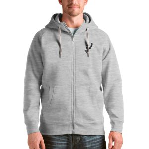 Antigua San Antonio Spurs Heathered Gray Superior Logo Victory Full Zip Hoodie Authentic look! Wear this genuine jersey.
