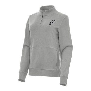 Antigua San Antonio Spurs Premium - grade Women's Heather Gray Crush Quarter Zip Fleece Sweatshirt Join the elite! Get this exclusive jersey.