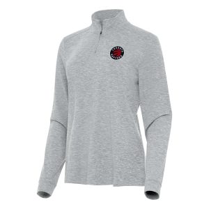 Antigua Toronto Raptors Women's Heather Gray Mentor Quarter Zip Mock Long High - quality Sleeve Top Best - selling! Order this popular jersey before it's out of stock.