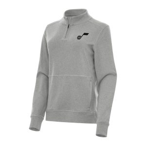 Antigua Utah Delightful Jazz Women's Heather Gray Crush Quarter Zip Fleece Sweatshirt Limited edition! Don't miss your chance to own this unique jersey.
