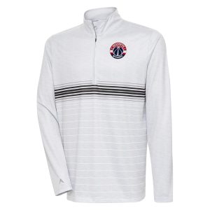 Antigua Washington Wizards Heather Gray/Black Bullseye Quarter Zip Unique Pullover Top Limited stock! Be quick and grab this must - have jersey to support your team.