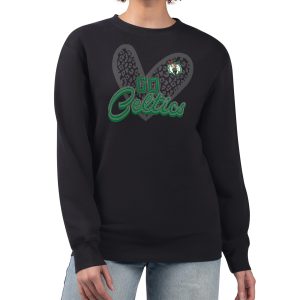 Boston Celtics G III 4Her by Carl Banks Black Women's GIII Magnificent 4 Her Leopard Heart graphic Fleece Crewneck sweatshirt Exclusive design! Own a jersey like no other.