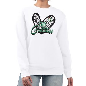 Boston Celtics G III 4Her by Carl Admirable Banks White Women's GIII 4 Her Leopard Heart graphic Fleece Crewneck sweatshirt Join the elite! Get this exclusive jersey.