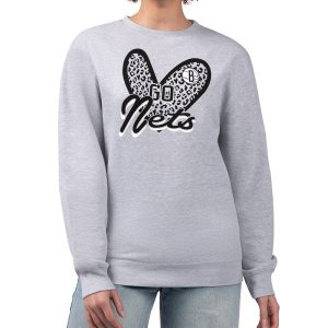 Brooklyn Nets G III 4Her by Carl Banks Heather Gray Women's GIII 4 Her Elegant Leopard Heart graphic Fleece Crewneck sweatshirt New arrival! Check out this fresh and exciting jersey.