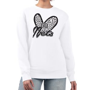 Brooklyn Nets G III 4Her by Carl Banks White Women's GIII 4 Her Leopard Heart graphic Fleece Elegant Crewneck sweatshirt Sports fans