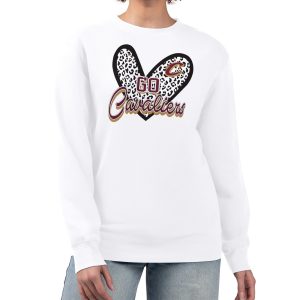 Cleveland Cavaliers G III 4Her by Carl Sophisticated Banks White Women's GIII 4 Her Leopard Heart graphic Fleece Crewneck sweatshirt Experience luxury! Order this high - end jersey.