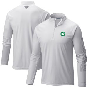 Columbia Boston Celtics White Terminal Tackle Raglan Omni Charming Shade Quarter Zip Jacket Collector's item! A rare addition to any collection.