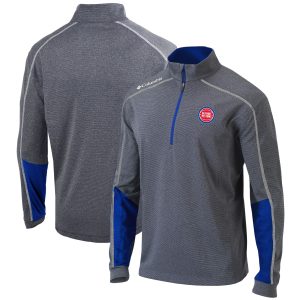 Columbia Detroit Pistons Heathered Gray/Blue Omni Wick Shotgun Splendid 2.0 Quarter Zip Pullover Top Customizable! Personalize this great jersey.