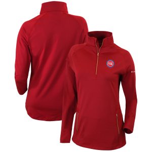 Columbia Detroit Pistons Women's Red Omni Wick Outward Nine Quarter Zip Pullover Top Stylish Authentic look! Wear this genuine jersey.
