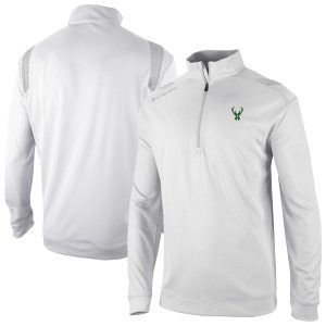 Columbia Milwaukee Bucks White Oakland Downs Omni Wick Dashing Quarter Zip Top Upgrade your fan gear! Order this premium jersey today.