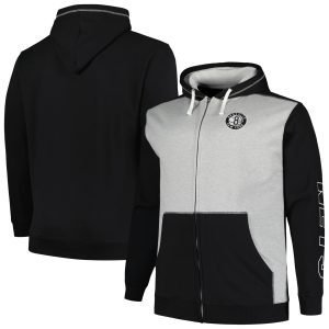 Fanatics Brooklyn Nets Black/Heather Gray Brooklyn Nets Big & Tall Premium Contrast Pieced Stitched Full Zip Hoodie Join the elite! Get this exclusive jersey.