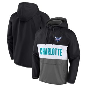 Fanatics Charlotte Hornets Black/Gray Team Leader Iconic Colorblock Anorak Raglan Quarter Zip Hoodie Prime New arrival! Check out this fresh and exciting jersey.