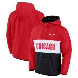Fanatics Chicago Bulls Red/Black Team Leader Iconic Colorblock Anorak Raglan Sophisticated Quarter Zip Hoodie Exclusive design! Own a jersey like no other.