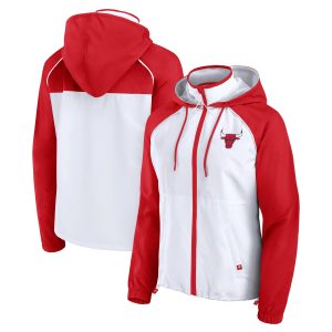 Fanatics Chicago Bulls Women's White/Red Anorak Raglan Full Zip Phenomenal Hoodie Jacket Join the elite! Get this exclusive jersey.