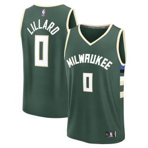 Fanatics Damian Lillard Unique Milwaukee Bucks Youth Hunter Green Fast Break Replica Player Jersey Icon Edition Gift idea! Surprise a sports fan with this amazing jersey.