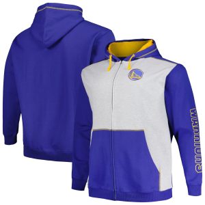 Fanatics Golden Elegant State Warriors Royal/Heather Gray Golden State Warriors Big & Tall Contrast Pieced Stitched Full Zip Hoodie Gift idea! Surprise a sports fan with this amazing jersey.