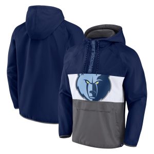 Fanatics Memphis Grizzlies Navy/Gray Anorak Flagrant Foul Delightful Color Block Raglan Hoodie Half Zip Jacket Last chance! Grab this awesome jersey before it's gone for good.