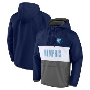 Fanatics Memphis Grizzlies Navy/Gray Team Superior Leader Iconic Colorblock Anorak Raglan Quarter Zip Hoodie Act fast! Only a handful left. Secure this amazing jersey now.